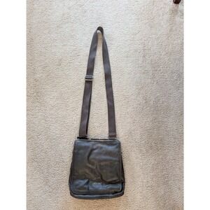 Guess Crossbody Bag Brown Faux Leather Messenger Flap Shoulder Bag Silver Logo